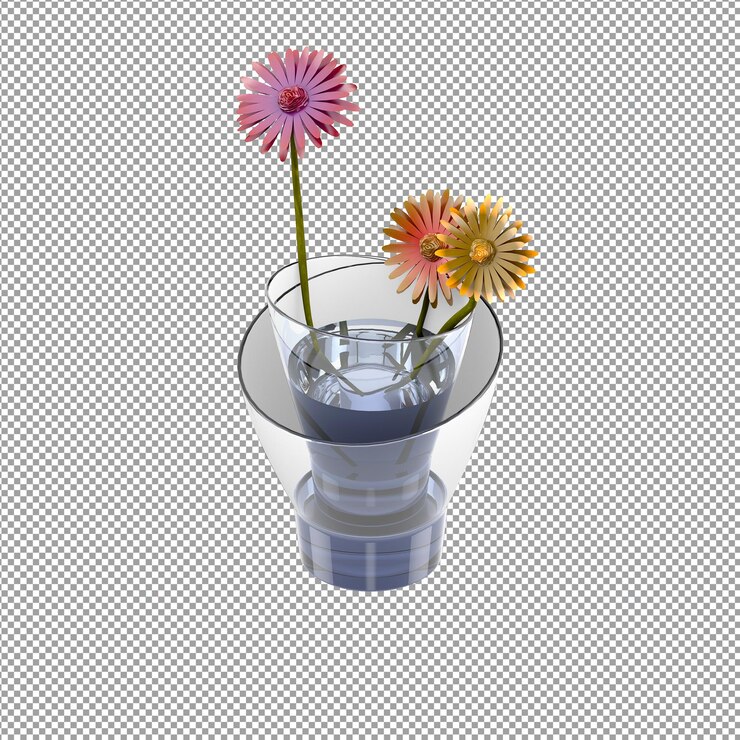 PSD cierre de flor en un jarrón en 3d rendering