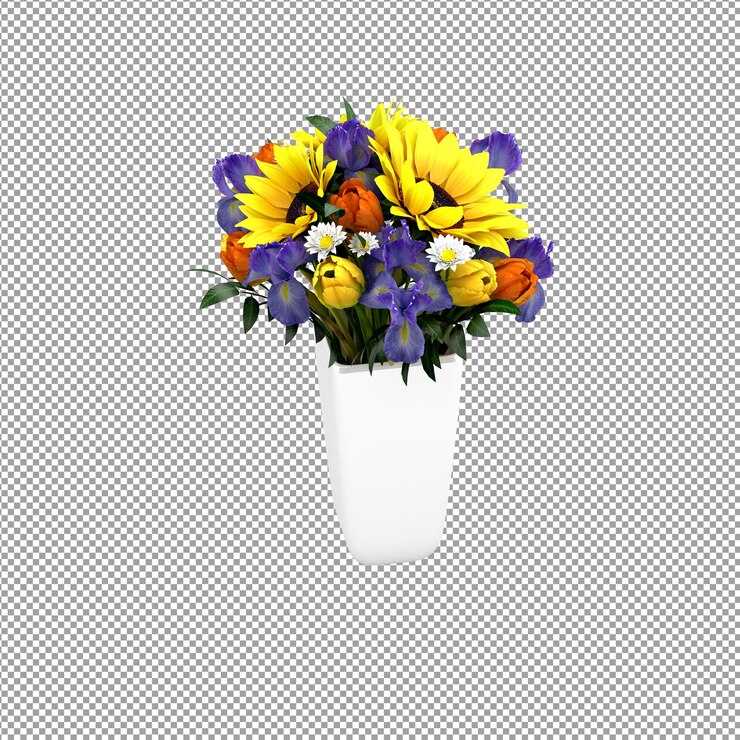 PSD cierre de flor en un jarrón en 3d rendering