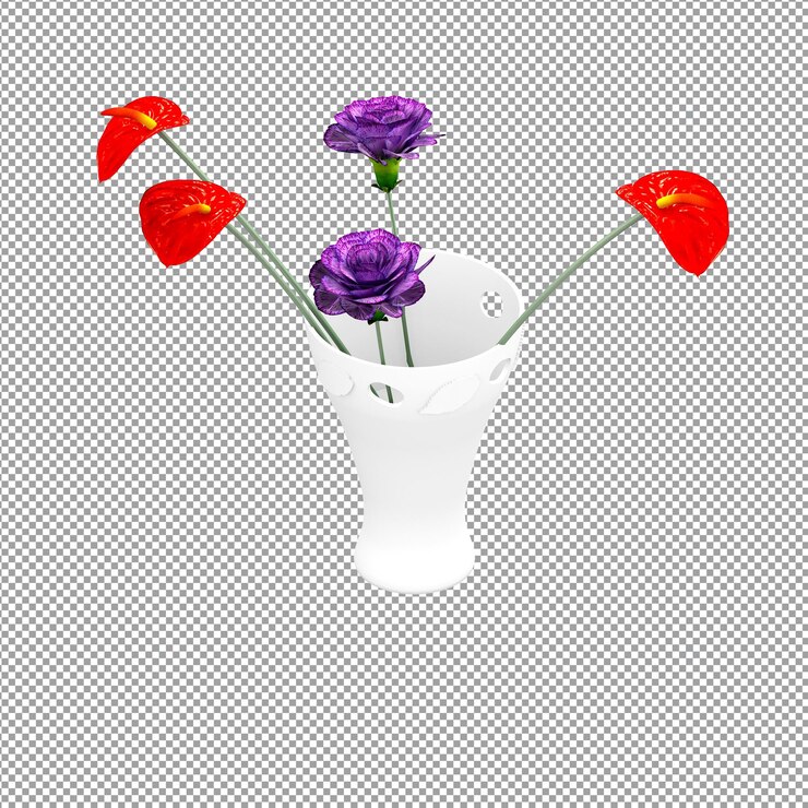 PSD cierre de flor en un jarrón en 3d rendering