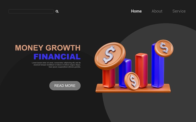 cifrão com gráfico de linhas em fundo escuro 3d render conceito para negócios e finanças