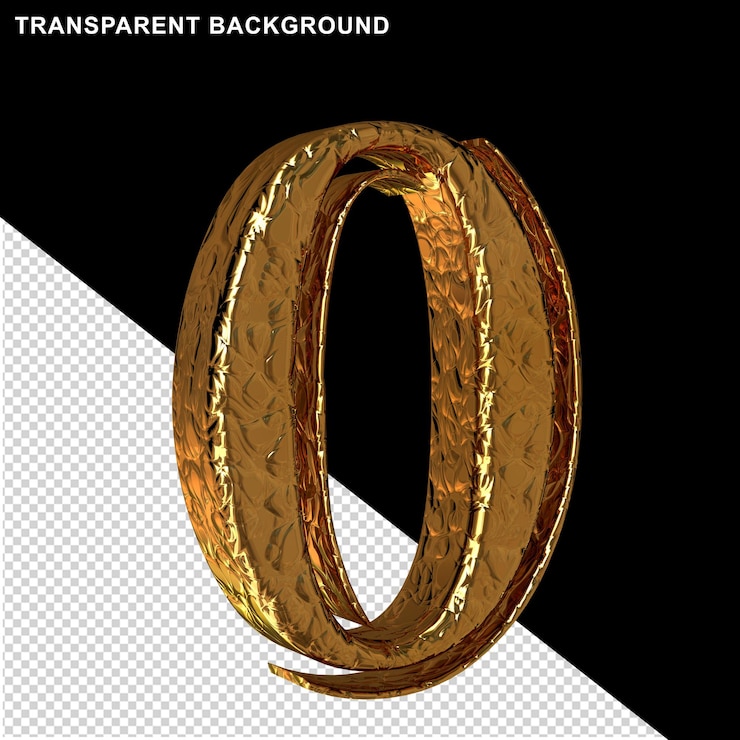PSD cifre d'oro scanalate vista lato sinistro 3d numero 0