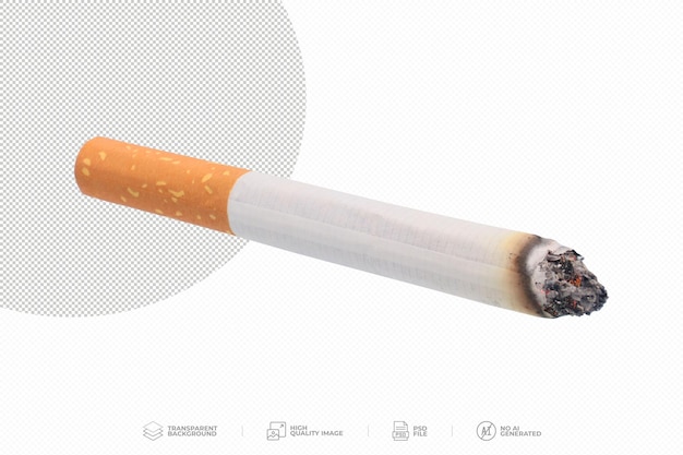 une cigarette brûlante sur un fond transparent