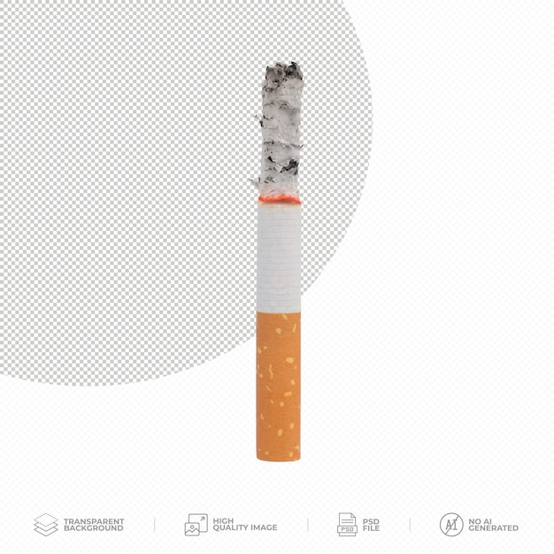 Cigarrillo en llamas sobre un fondo transparente