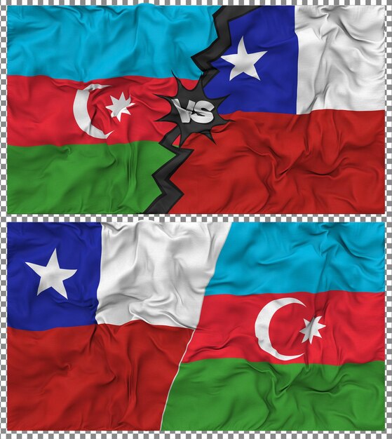 Cile contro l'Azerbaigian Mezza bandiera combinata Tessuto Bump Texture Rendering 3D