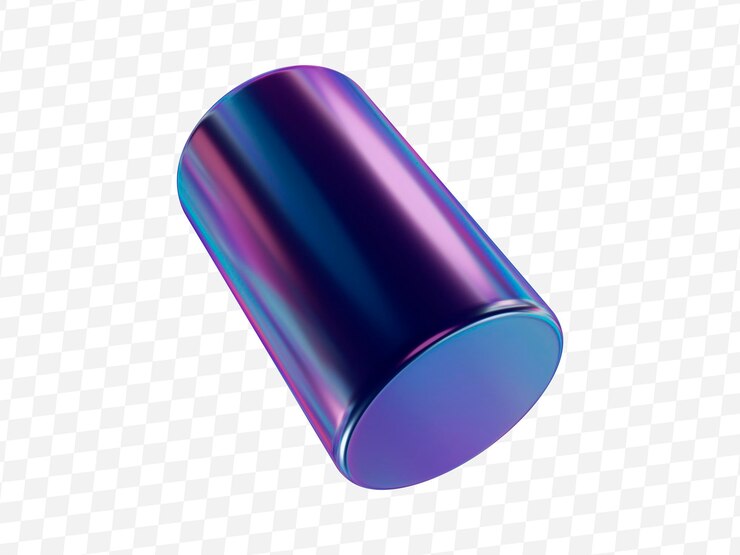 PSD cilindro de forma geométrica holográfica 3d figura simple de metal para su diseño en un fondo aislado