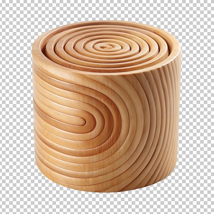 PSD cilindro de madera con un corte en espiral sobre un fondo transparente