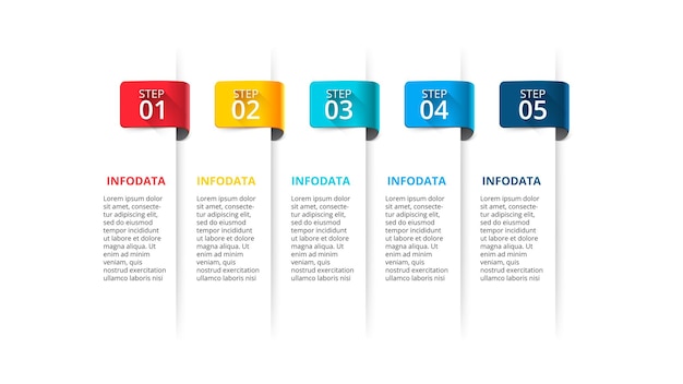 PSD cinco listras para linha do tempo ou conceito de menu modelo de design infográfico criativo