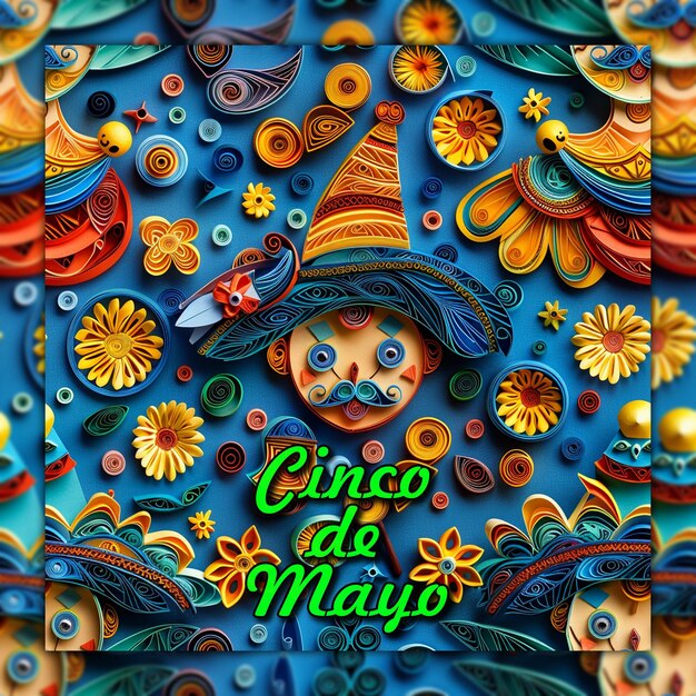 PSD cinco de mayo background with cactus and skulls traditional culture mexican cultural festival