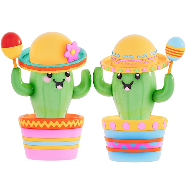 PSD cinco de mayo cacto lindo con maracas en 3d rendering