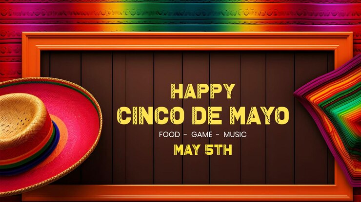 PSD cinco de mayo concepto marco de madera diseño exterior con sombrero sombrero y festival mexicano todos los colores
