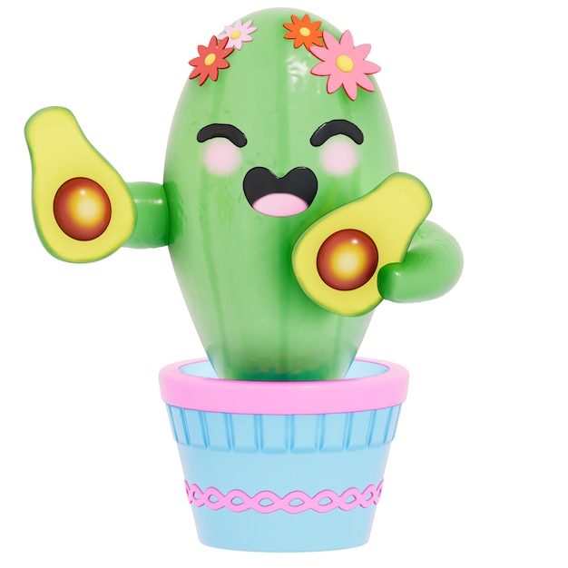 PSD cinco de mayo cute cactus avec un petit shaker de mélange rendering 3d