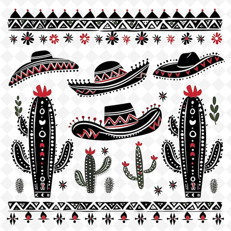 PSD cinco de mayo string borderlines design avec des motifs de cactus est un design d'art abstrait créatif