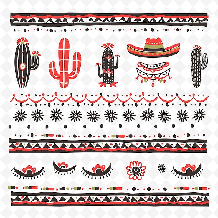 PSD cinco de mayo string borderlines design avec des motifs de cactus est un design d'art abstrait créatif