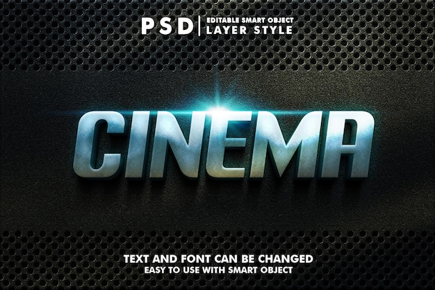 Cine 3d efecto de texto realista psd premium con objeto inteligente