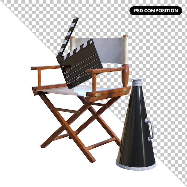 PSD cinema de cadeira de diretor isolado renderização em 3d