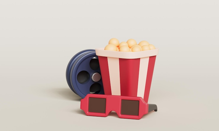 PSD cinema icon set popcorn 3d óculos e film reel rendering 3d não ai