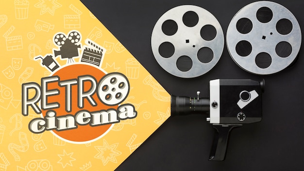 PSD cinema retrô com câmera vintage e filme