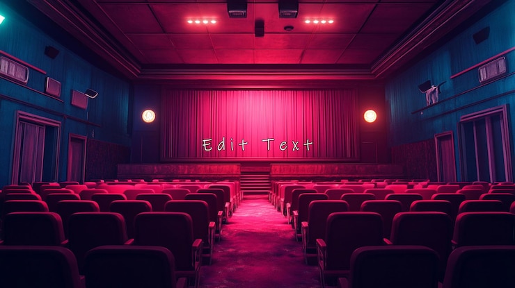 PSD cinema retro vuoto con illuminazione rosa e blu