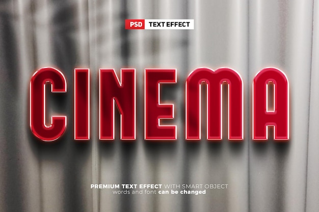 Cinema rosso bagliore cromato segno effetto testo 3d mock up
