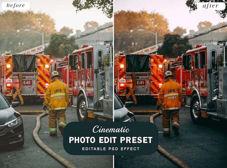PSD cinematic firefighters photo edit preset filter white stick giorno della sicurezza post promozionale su instagram