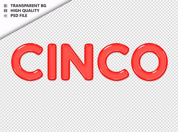 PSD cinq typographie texte rouge verre brillant psd transparent