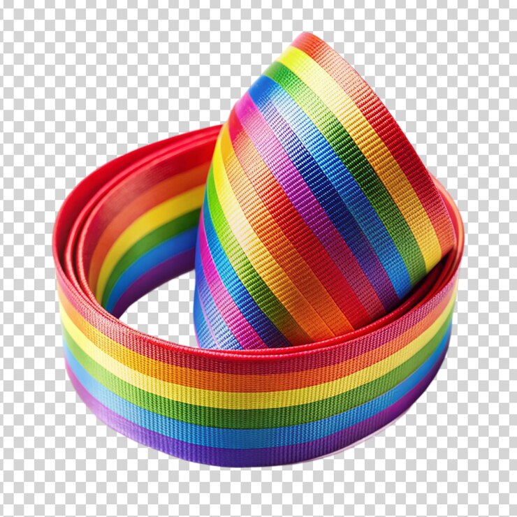 PSD una cinta de color arco iris está atada sobre un fondo transparente