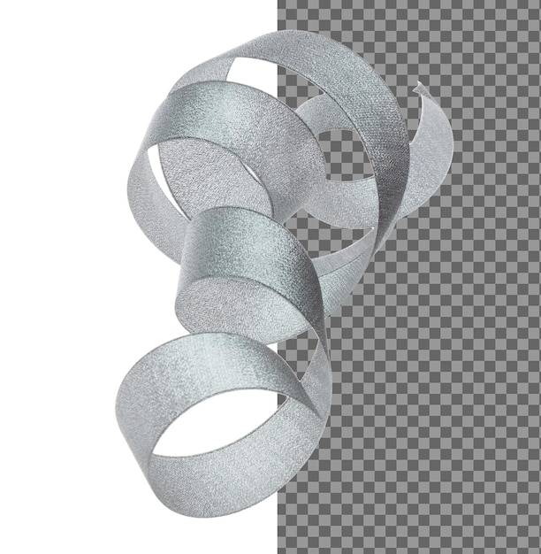 cinta gris larga recta volar en el aire con rollo curvo brillante cinta gris para regalo fiesta de cumpleaños para envolver decorar y hacer de tela textil larga recta fondo blanco aislado