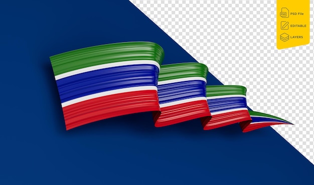 Cinta ondeante o pancarta con bandera de gambia concepto del día de la independencia fondo azul ilustración 3d