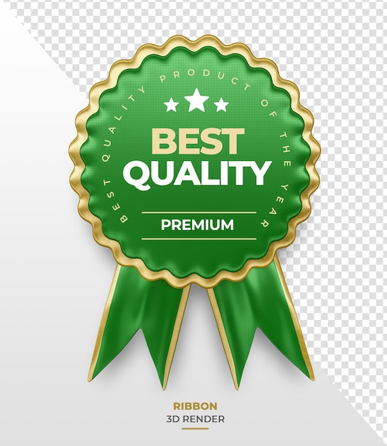 PSD cinta de premio a la mejor calidad en render 3d rojo y dorado sobre fondo transparente