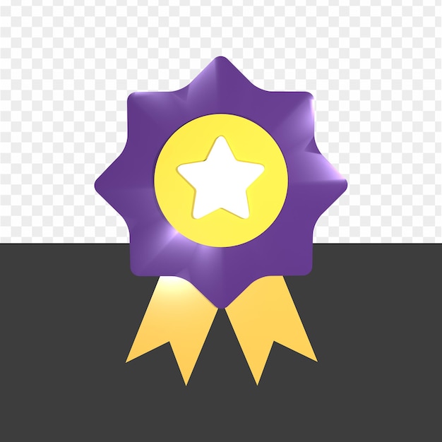 Una cinta de premio morada y dorada con una estrella.