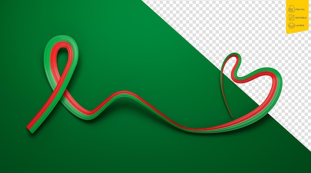 Cinta de rayas de bandera de burkina faso sobre fondo aislado ilustración 3d