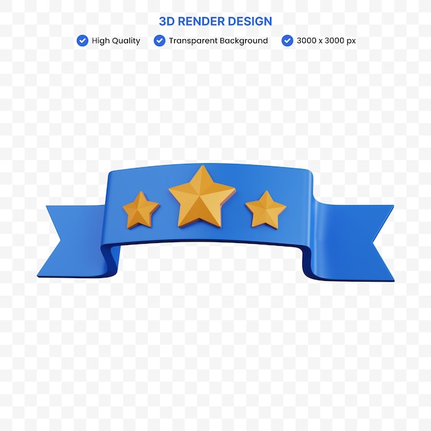 Cinta de renderizado 3d con tres estrellas aisladas