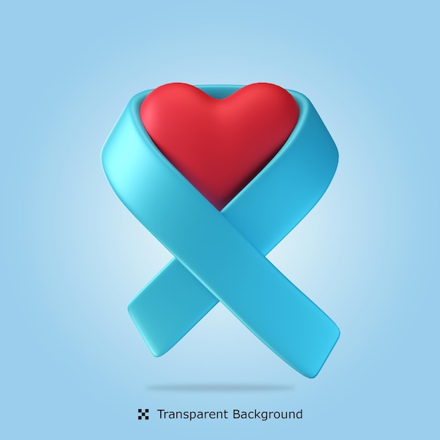 PSD cinta roja de conciencia del día del cáncer de mama de renderizado 3d con amor icono 3d ilustración aislada