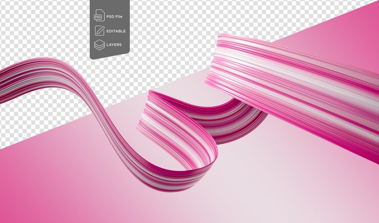 PSD cinta rosa abstracta dinámica onda cinta rosa de pincel de pintura en un fondo aislado en 3d