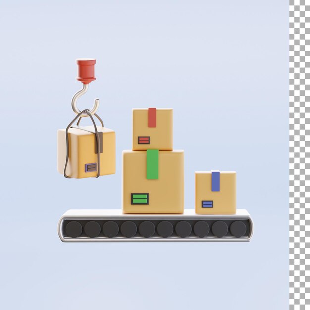 PSD cinta transportadora, con, cajas, 3d, ilustración