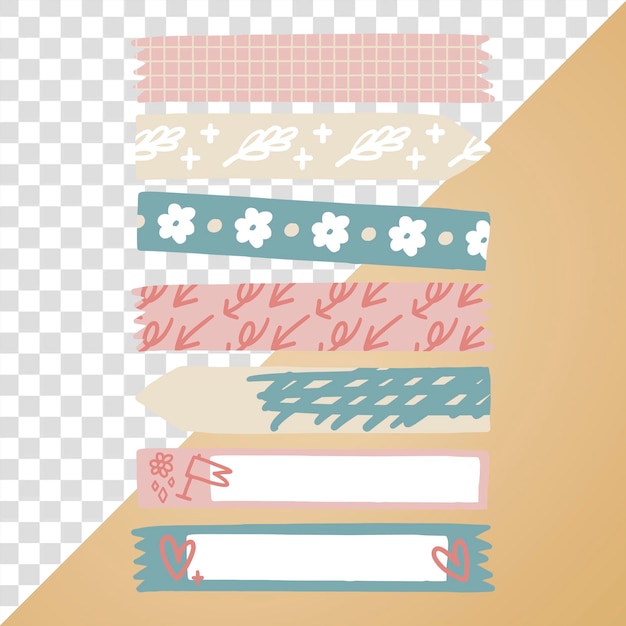 cinta de washi png pastel doodle diario elemento de collage conjunto de fondo transparente