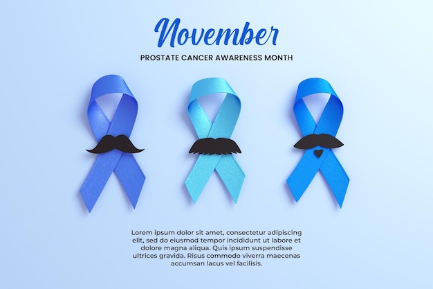 PSD cintas azules con bigote para noviembre azul y plantilla de volante del mes de concientización sobre el cáncer de próstata
