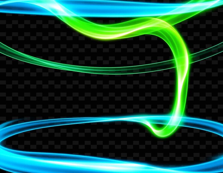 PSD cintas espectrales bandas onduladas de azul eléctrico y verde neón y2k textura de luz inspirada en el neón
