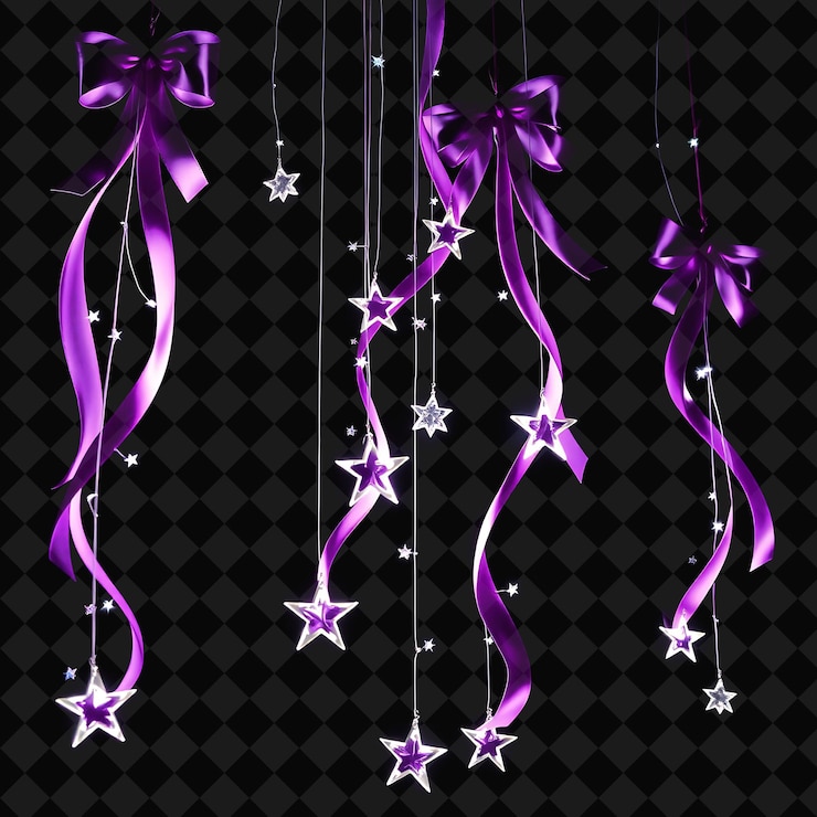 PSD cintas de terciopelo decorativas y estrellas de cristal estrellas de neón brillan a lo largo de las cuerdas ca