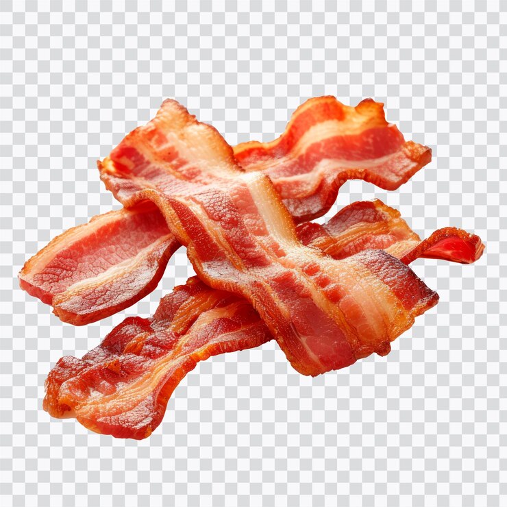 PSD cintas de tocino crujientes aisladas sobre un fondo transparente perfectas para diseños relacionados con la comida y proyectos temáticos de desayuno