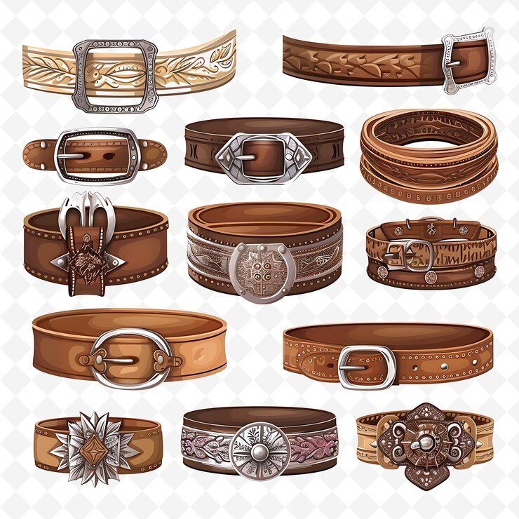 PSD cinturón vintage decorado con hebillas y conchos occidentales en c png inspirado en el borde plano natural