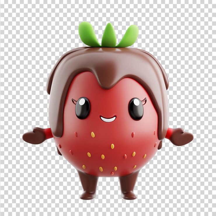 PSD cioccolato di fragole in stile personaggio di cartone animato 3d isolato su uno sfondo trasparente
