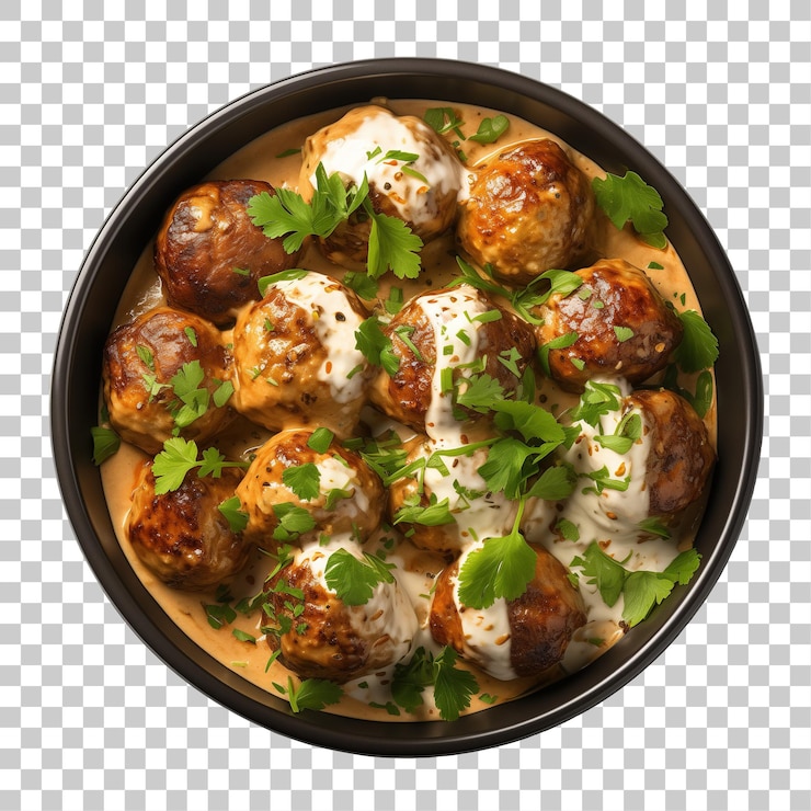 Ciotola di malai kofta su sfondo trasparente