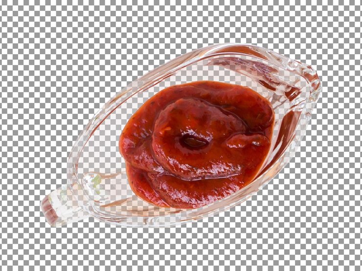 PSD ciotola di vetro con ketchup isolato su sfondo trasparente