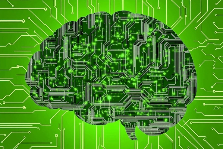 PSD circuito a forma di cervello umano su sfondo verde