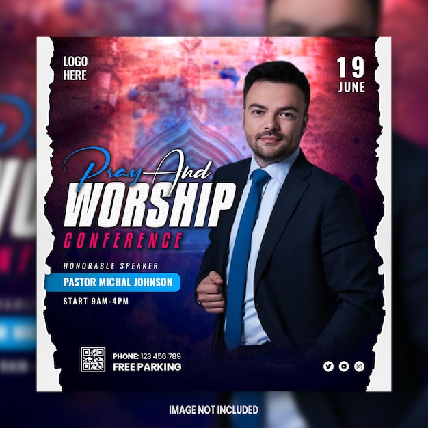 Circulaire de la conférence de l'église Publication sur les réseaux sociaux et bannière Web Instagram