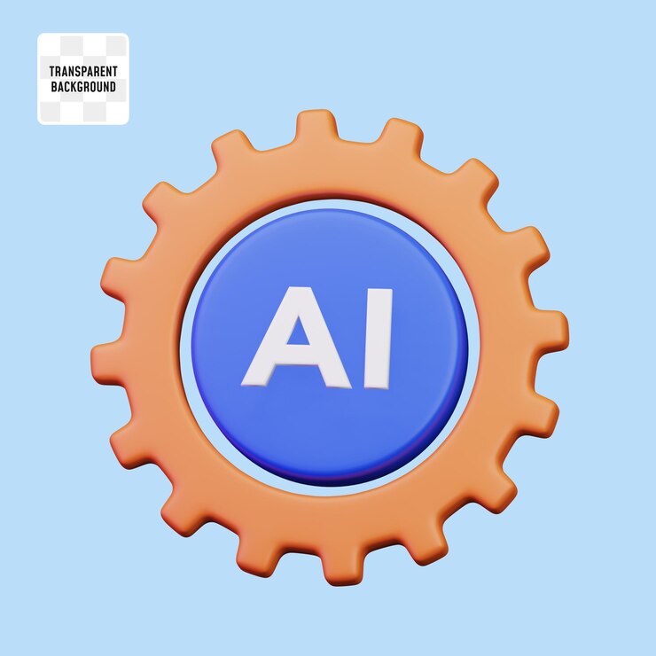 PSD círculo ai con símbolo de engranaje para inteligencia artificial concepto de procesamiento basado en computadora diseño de ilustración de icono de renderizado 3d