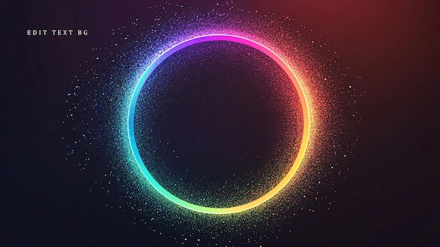 Círculo de arco iris vibrante con partículas relucientes sobre un fondo oscuro