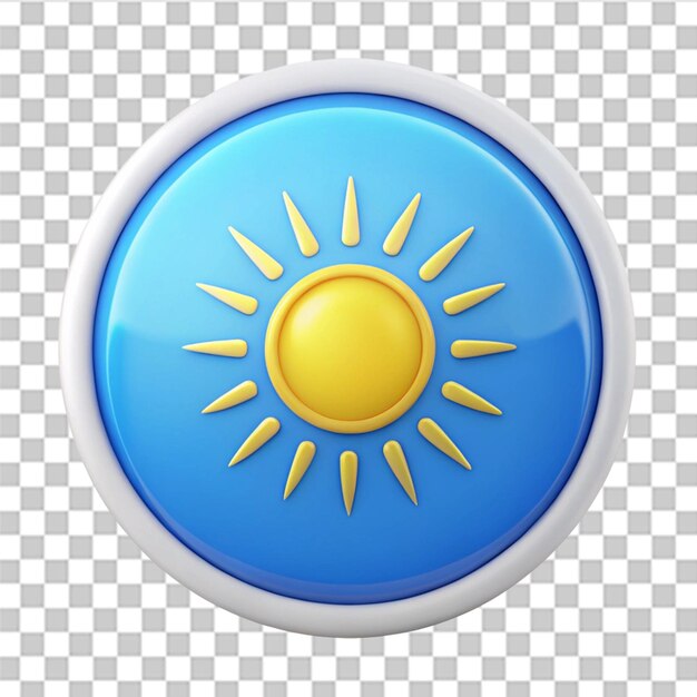 Círculo azul con icono 3D del sol aislado en un fondo transparente