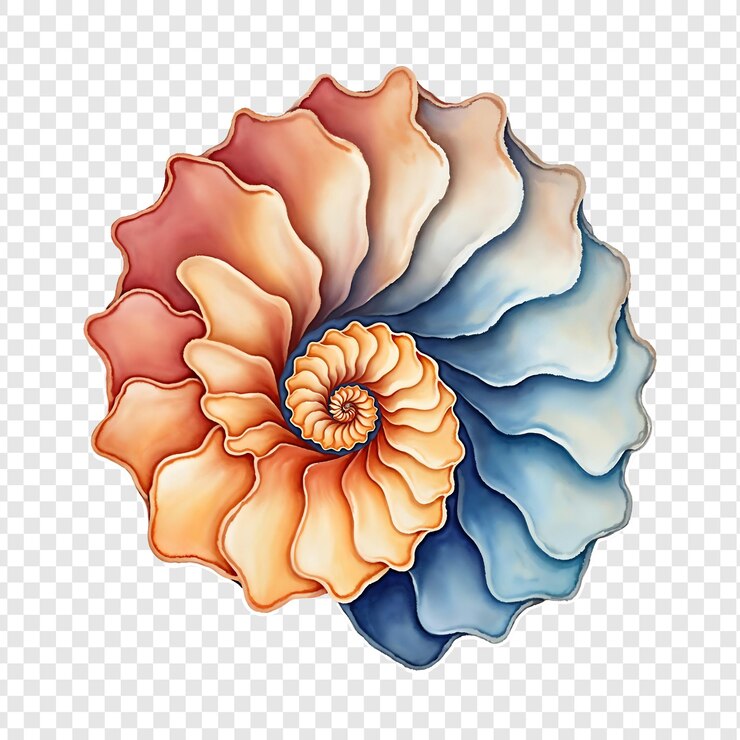 PSD un círculo colorido con una espiral en el medio para fibonacci